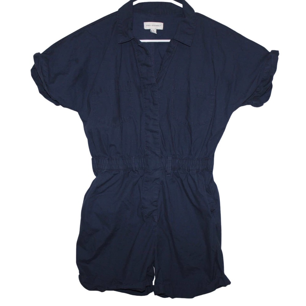 Women's Free Assembly Blue Cotton Spandex Short Sleeve Casual Romper XL / 14-16